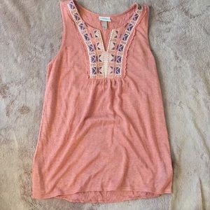 Knox Rose Coral Pink Embroidered Tank Top